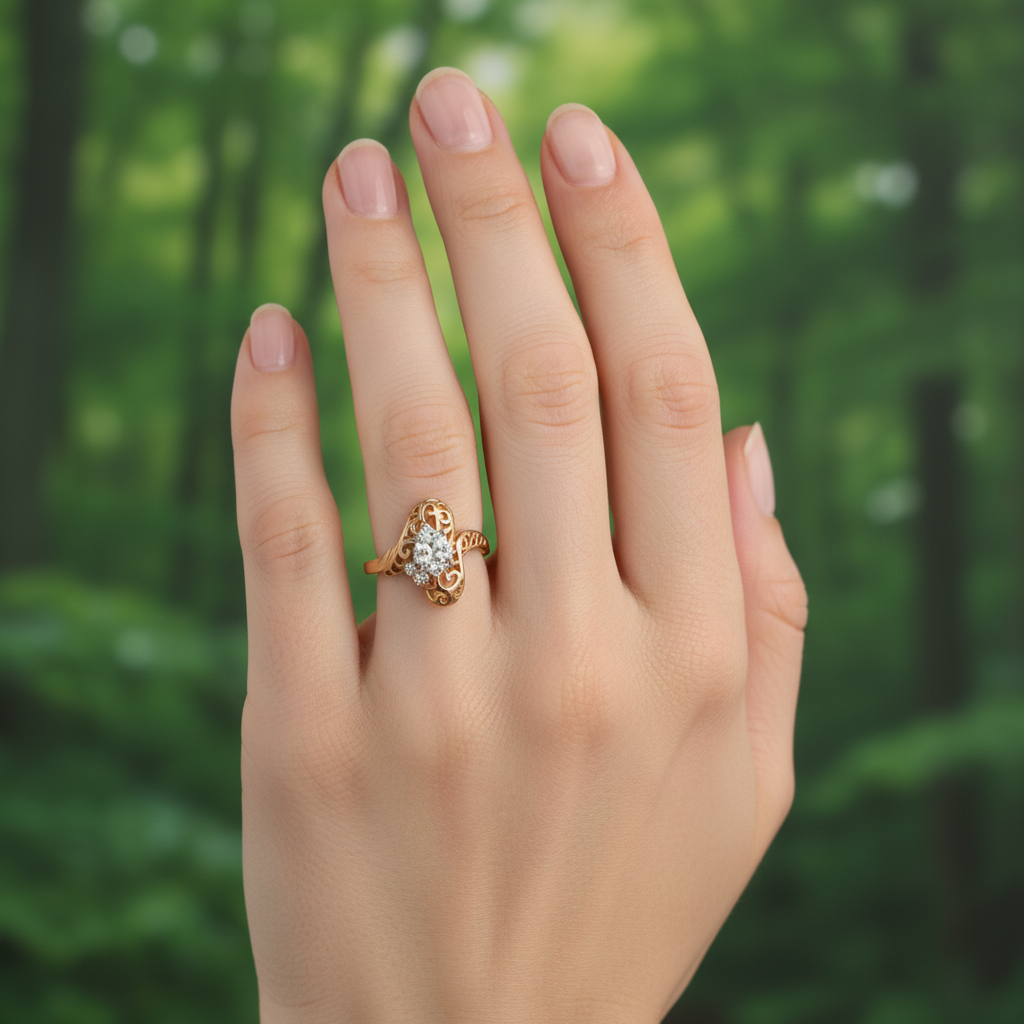 anillo de filigrana con cluster de zirconia