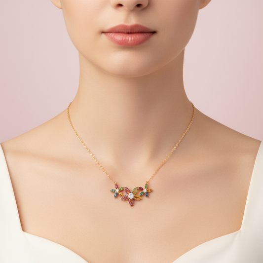 collar de flores multicolor con zirconias