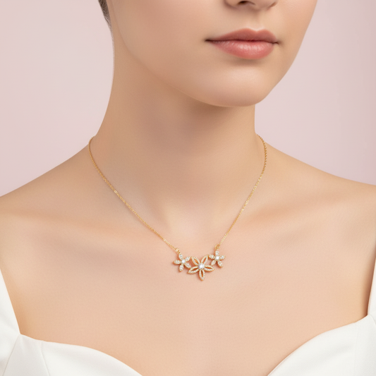 collar de flores  con zirconias