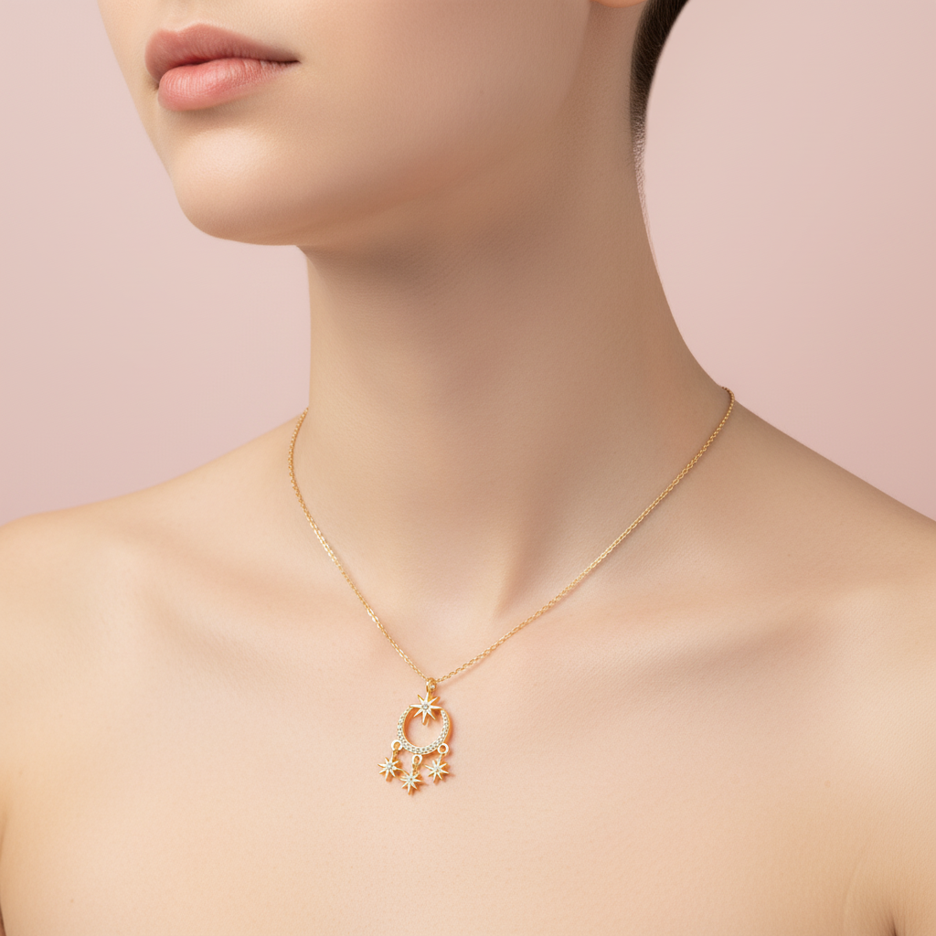 collar de luna con estrellas colgantes