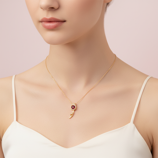 collar de tulipán con piedra roja