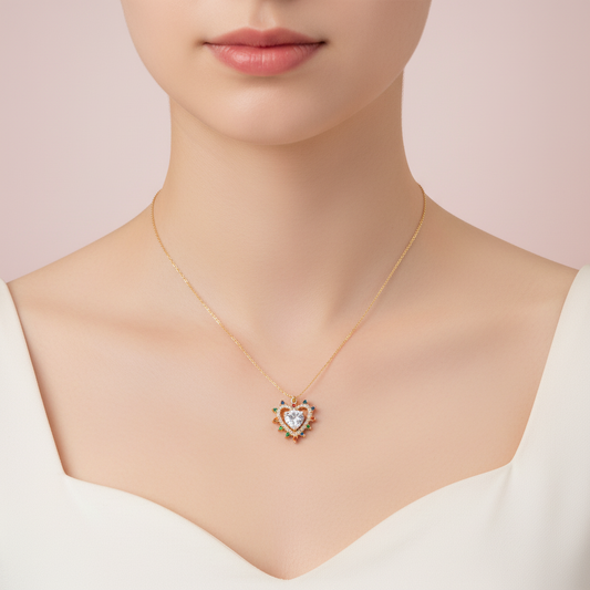 collar de corazón blanco con rayos multicolor