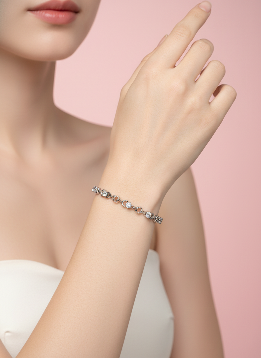 pulsera de eslabones florales con zirconias solitarias