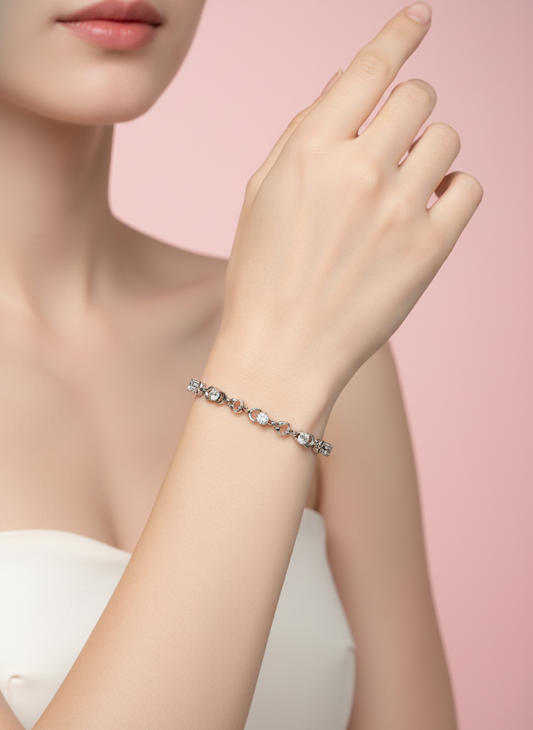 pulsera de eslabones florales con zirconias solitarias