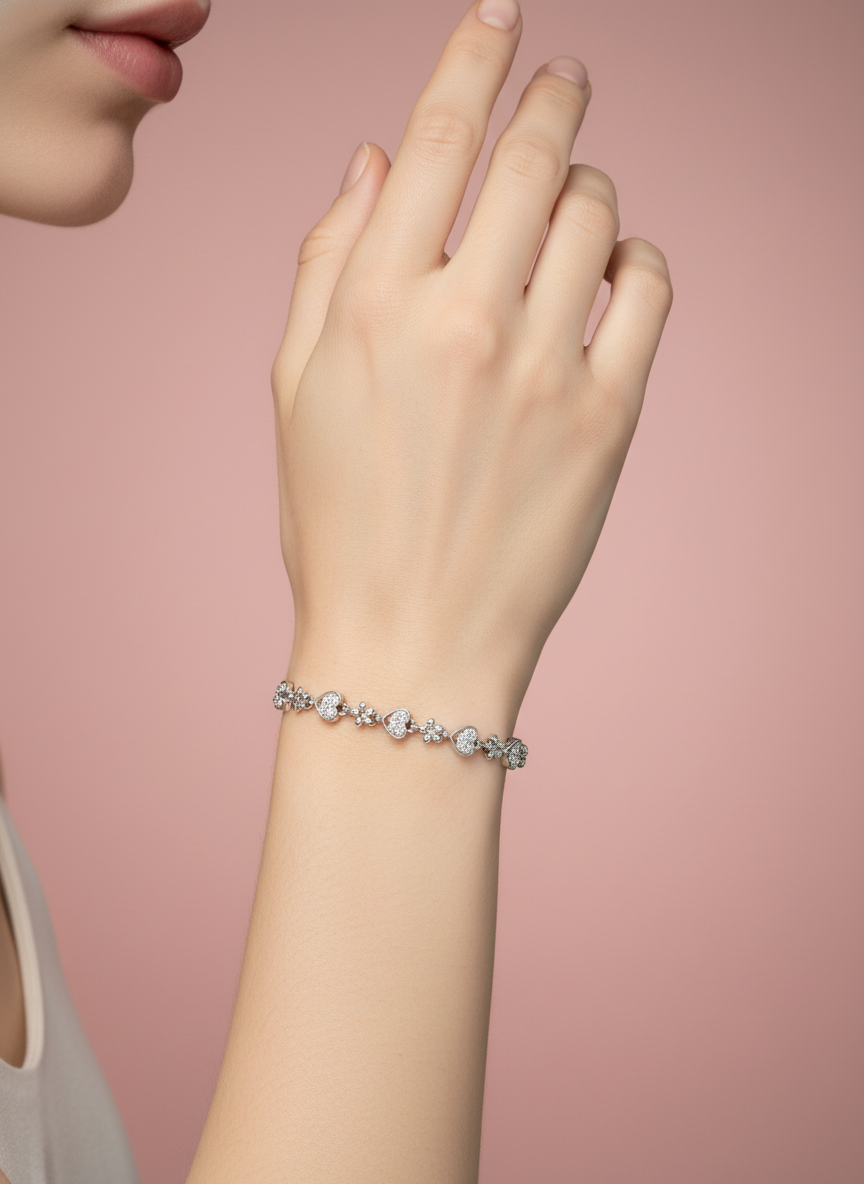 pulsera de flores y piedras pera alternadas