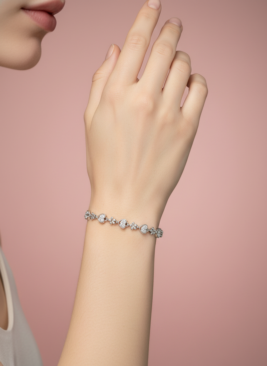 pulsera de flores y piedras pera alternadas