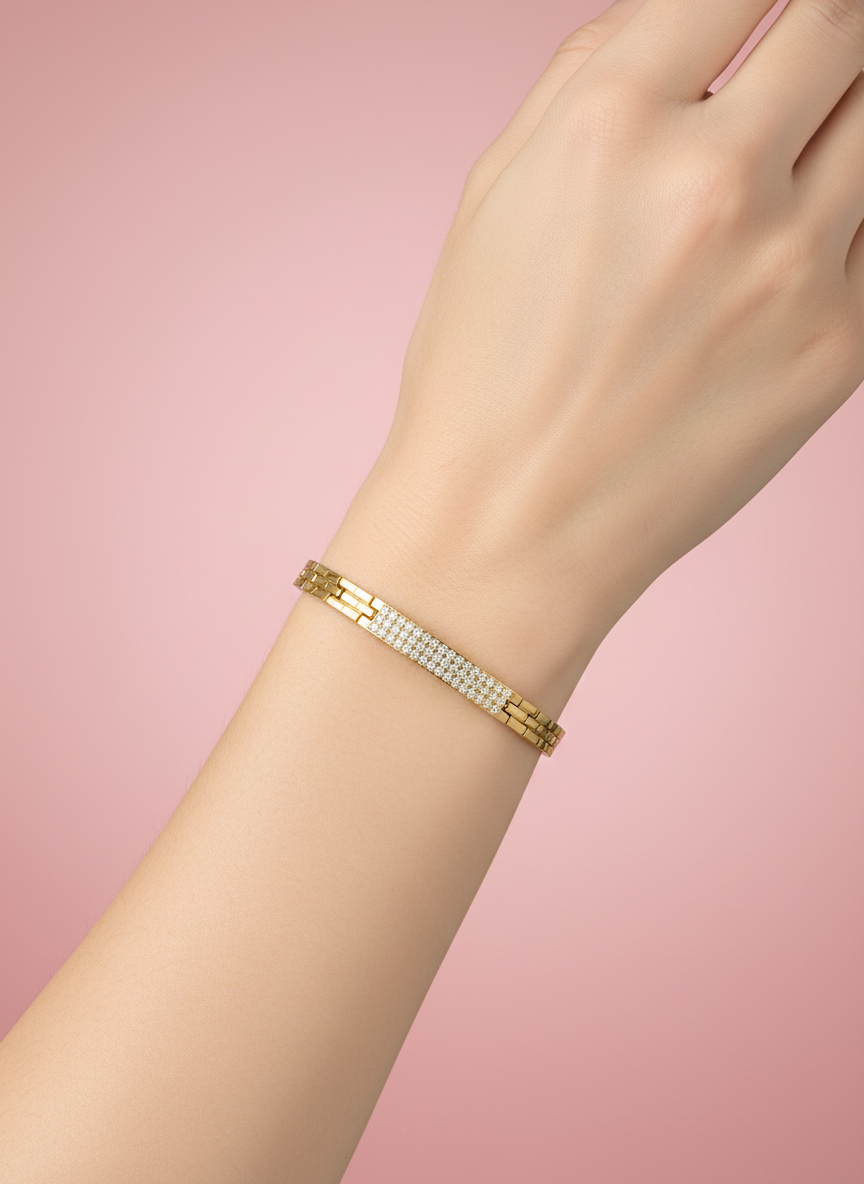pulsera tipo correa de reloj con placa de zirconias