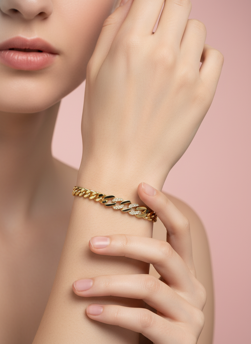 Pulsera Cubana con Pavé de Zircones