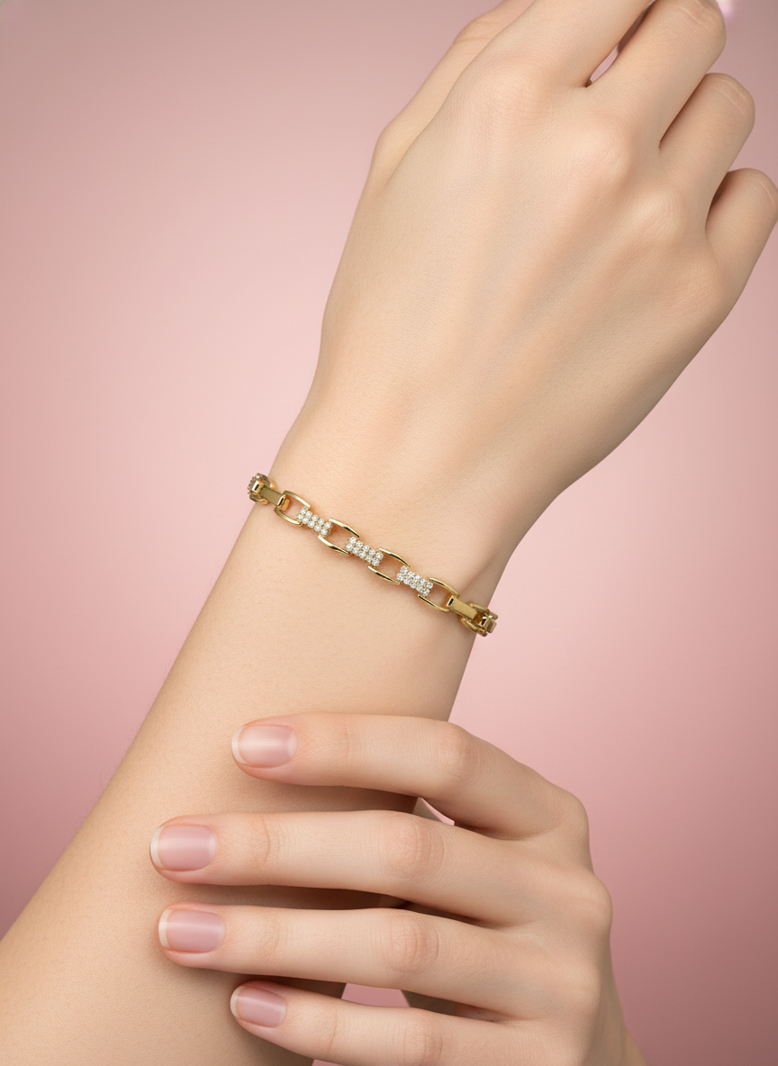 Pulsera de Eslabones Rectangulares con Pavé