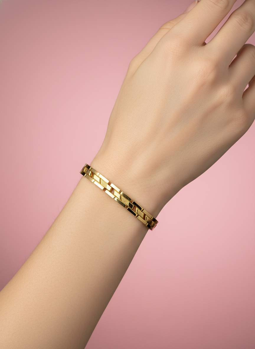 Pulsera de Eslabones Rectangulares con Diseño Geométrico