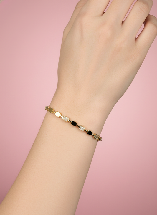 Pulsera de Eslabones Cuadrados Tricolor con Pavé