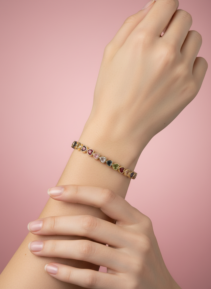 Pulsera de Corazones con Piedras Multicolor