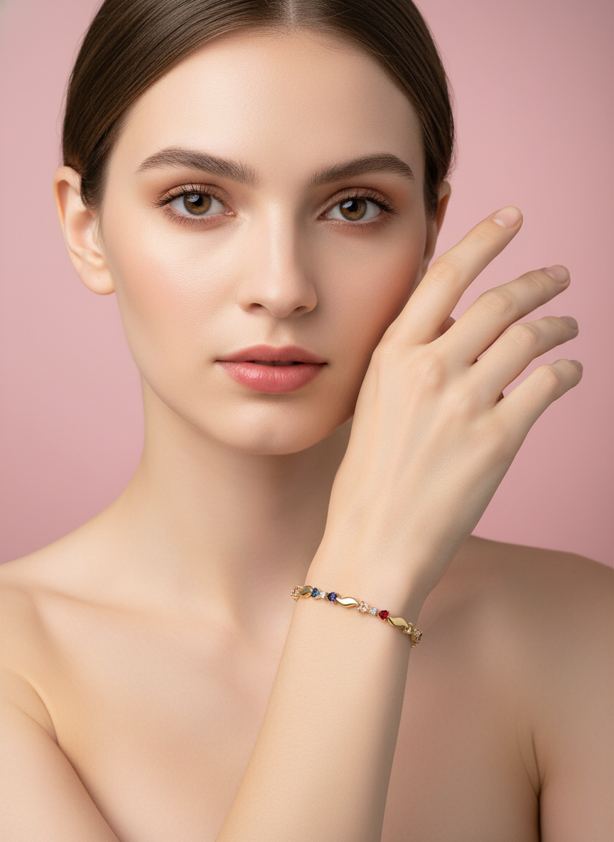 Pulsera de Corazones y Zircones Multicolor con Olas