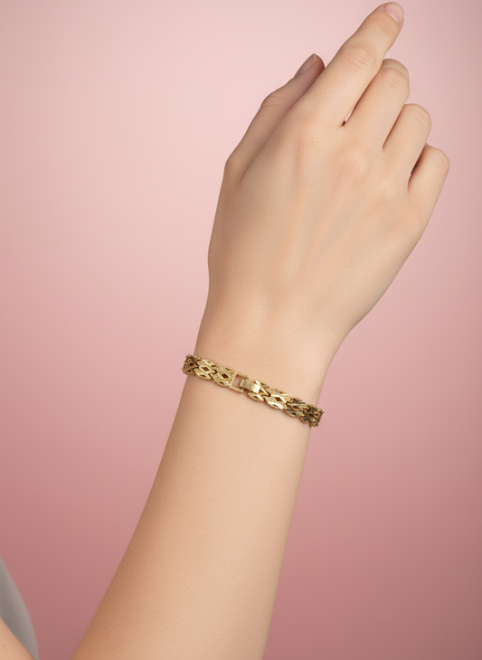 Pulsera de Eslabones Ovalados con Corte Diamante en X