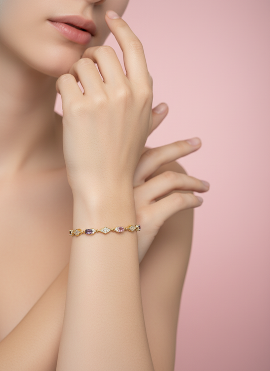 Pulsera de Rombos con Piedras Ovaladas y Pavé