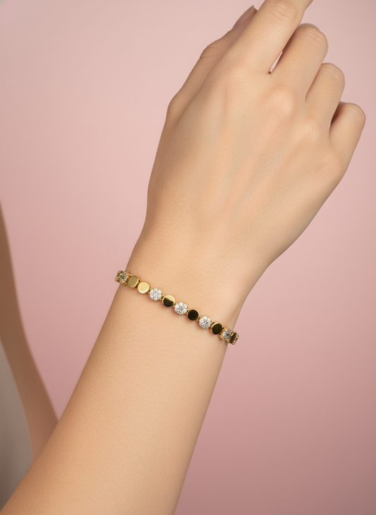 Pulsera de discos alternados con pavé